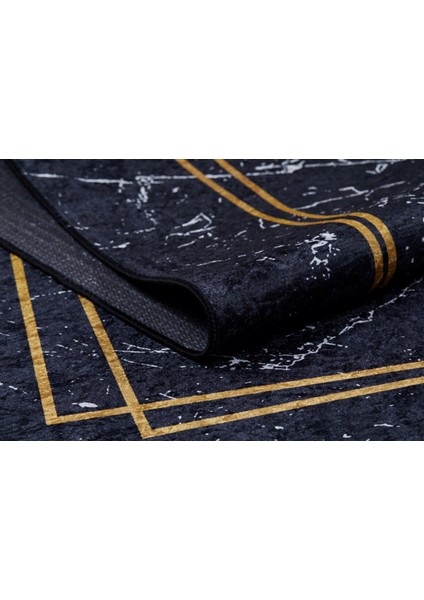 Nijnekamsk Siyah Çerçeveli Etnik Modern Desenli Makinada Yıkanabilir Hav Toz Vermez Leke Tutmayan Kaymaz Taban Dijital Makine Baskı Salon Yolluk Mutfak Halı fırsatları