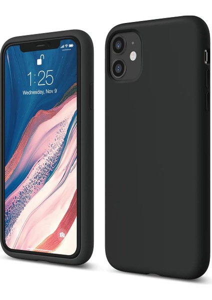 Kılıf iPhone 11 ile Uyumlu Içi Kadife Lansman Silikon Kılıf Şok Emici Full Kasa Koruma Sağlayan (Siyah)