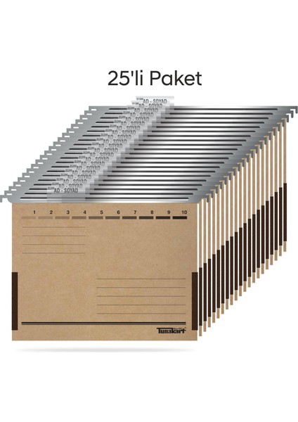 ASD2005 Metal Askılı Yan Bezli Körüklü Dosya 25 Li Paket