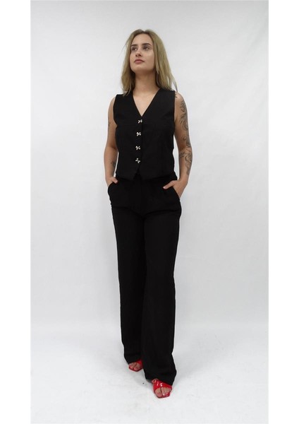 Kadın Ruby Sofia Kurdele Düğmeli Pantolon Yelek Takım