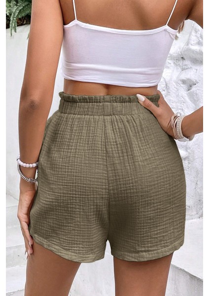 Kadın Cotton Müslin Tatil Ev Içi/dışı Kullanım Cepsiz Beli Bağcıklı Şort fiyatları