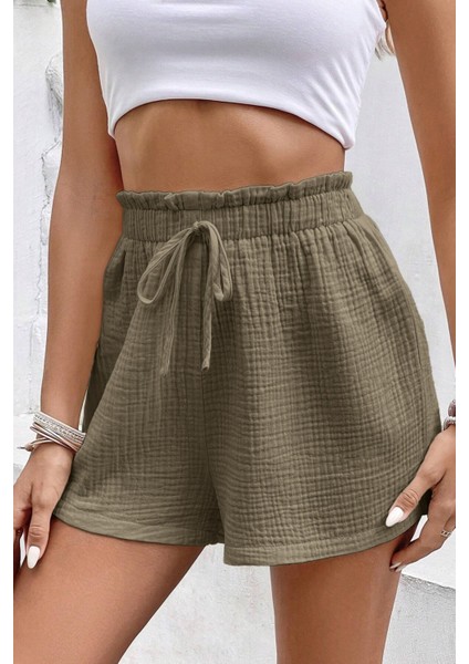 Kadın Cotton Müslin Tatil Ev Içi/dışı Kullanım Cepsiz Beli Bağcıklı Şort fırsatları