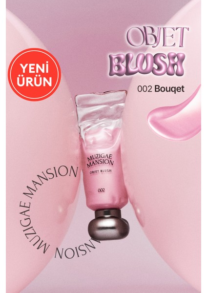 Hafif Yapılı, Ciltle Bütünleşen Parlak Bitişli Likit Allık Muzıgae Mansıon Objet Blush (002 Bouquet)