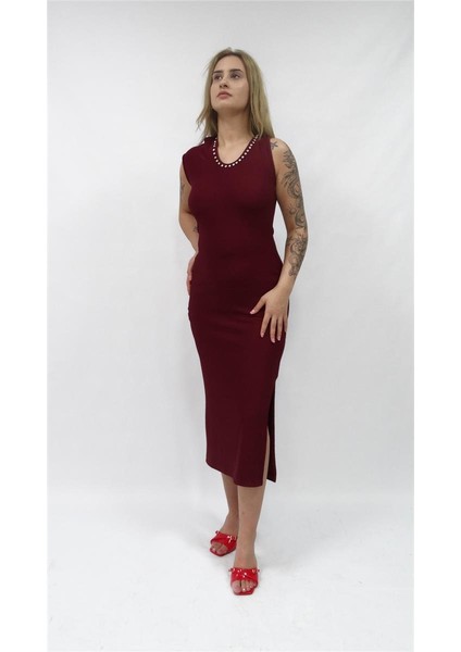 Kadın Kechi Damla Dekolte Taşlı Elbise