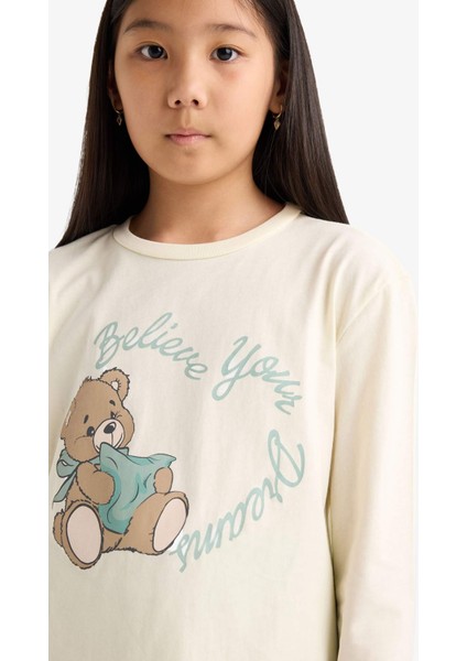Kız Çocuk Pijama Takımı Baskılı Uzun Kollu Üst Desenli Uzun Alt F6219A825WN indirimleri
