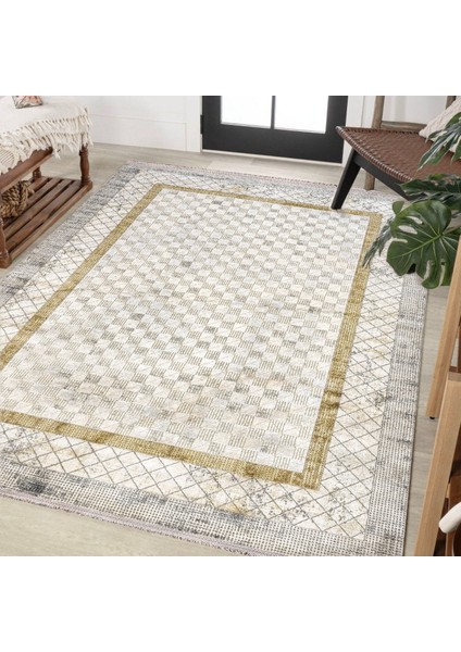 Gold Geometrik Etnik Modern Desenli Pamuk Makinada Yıkanabilir Hav Toz Vermez Leke Tutmayan Kaymaz Taban Dijital Makine Baskı Salon Yolluk Mutfak Halı modelleri