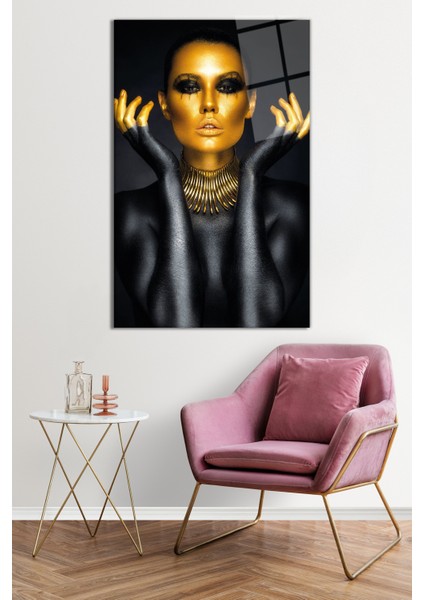 Afrika Makyajlı Siyah Kadın Portresi Cam Tablo, Darbelere Dayanıklı Kırılmaz Cam, Hediyelik fiyatları
