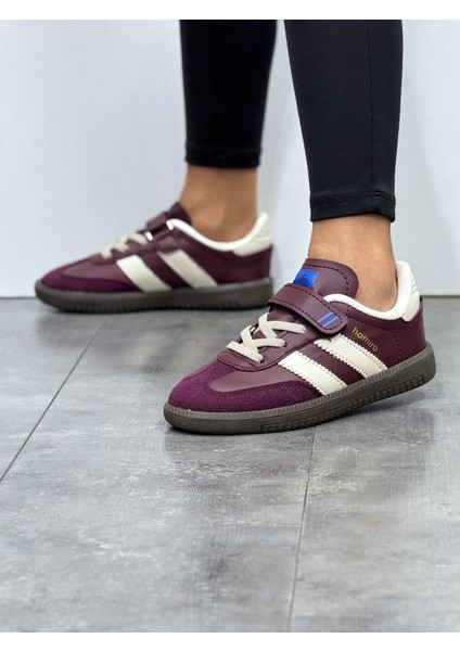 Çocuk Cırtlı Bağcıklı Su Geçirmez Spor Ayakkabı- Bordo Bej modelleri