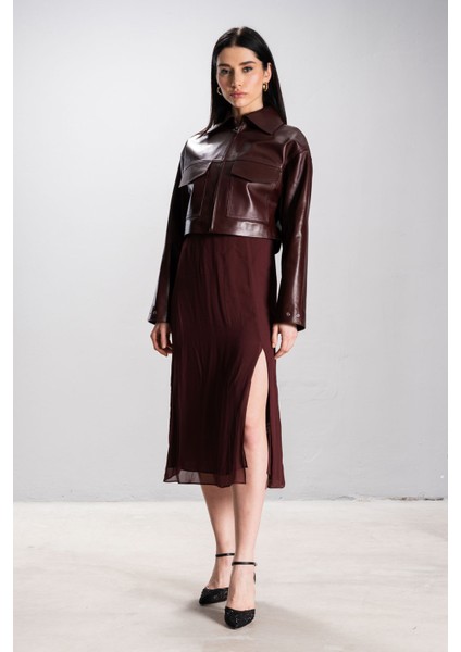 Detroit Kadın Crop Hakiki Deri Mont Bordo fiyatları