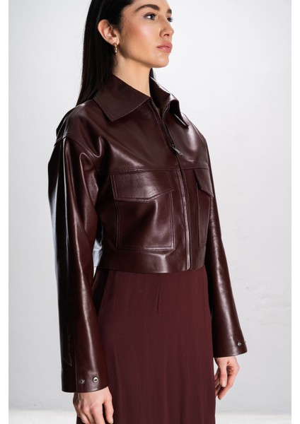 Detroit Kadın Crop Hakiki Deri Mont Bordo fırsatları