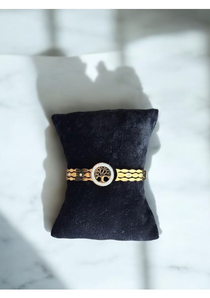 Hayat Ağacı Paslanmaz Çelik Kelepçe Bilezik CNS0037-2