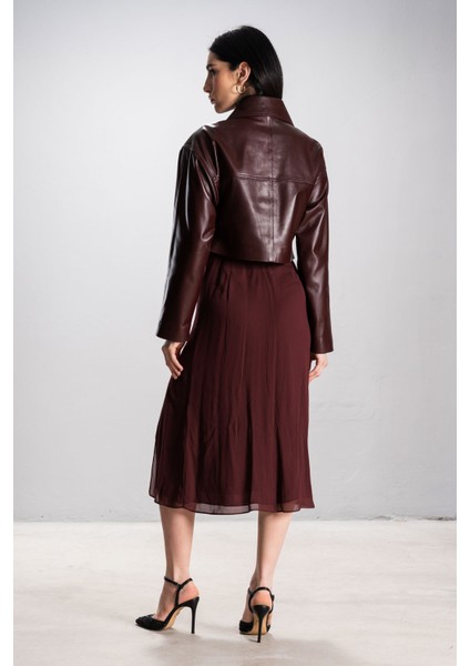 Detroit Kadın Crop Hakiki Deri Mont Bordo indirimleri