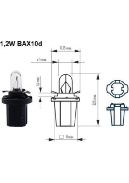 12V T5 1.2W Dipsiz Soketli Ampul 10 Adet modelleri