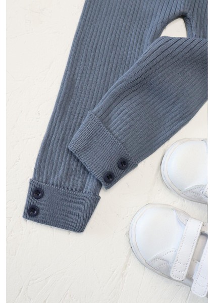 Örme Kumaş Fitilli Düğme Detaylı Duble Paça Unisex Çocuk Taytı
