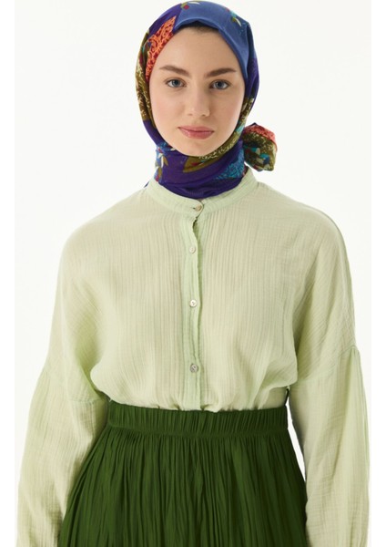 Faylinn Sarmaşık Desen Saks Mavi-Tarçın Pamuklu Şal modelleri