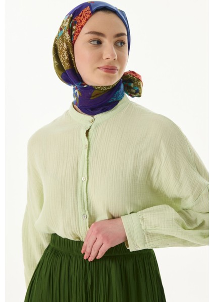 Faylinn Sarmaşık Desen Saks Mavi-Tarçın Pamuklu Şal fırsatları