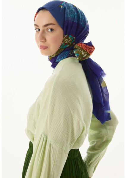 Faylinn Sarmaşık Desen Saks Mavi-Tarçın Pamuklu Şal indirimleri