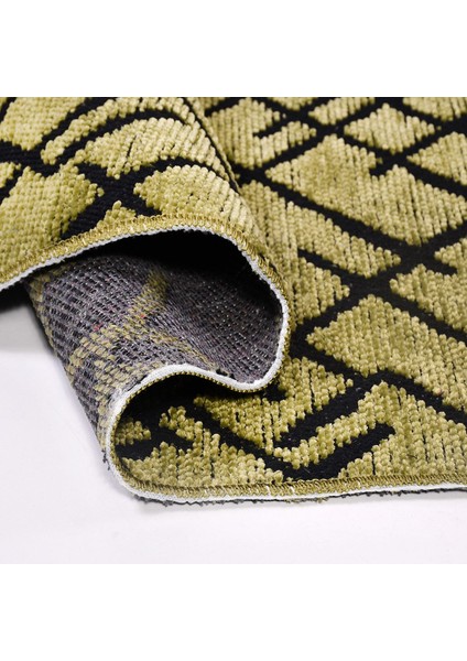 Harmony Yeşil Geometrik Etnik Modern Desenli Pamuk Hav Vermeyen Leke Tutmayan Kolay Temizlenen Yumuşak Makine Salon Yolluk Mutfak Halı modelleri