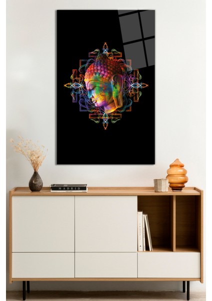 Soyut Renkli Buda Kafası Cam Tablo, Darbelere Dayanıklı Kırılmaz Cam, Hediyelik