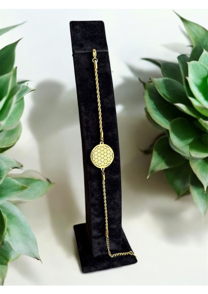 Yaşam Çiçeği Motifli Paslanmaz Çelik Bileklik Cns Bileklik 017-1