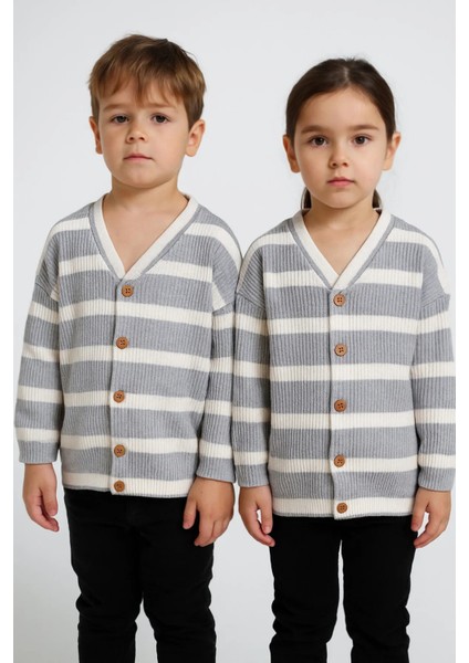 Unisex Çocuk Oversize Çizgili Hırka (3-4 Yaş 8-9 Yaş)