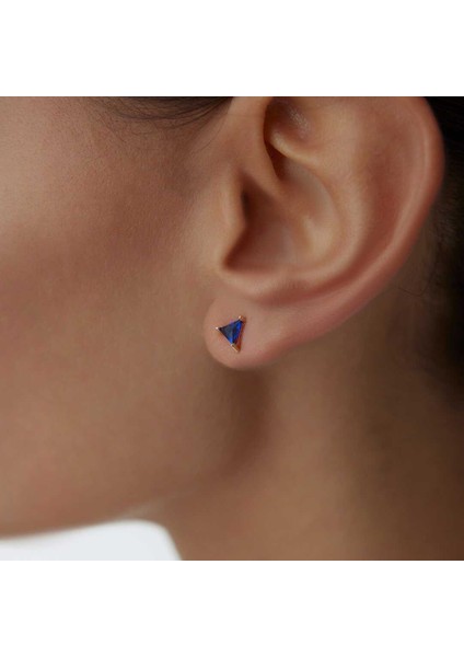 Mavi Taşlı Üçgen Küpe