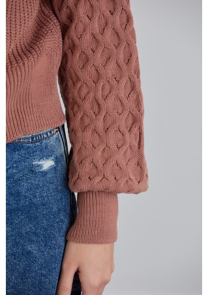 Kadın Balon Kol Örgü Desenli Crop Triko Hırka modelleri