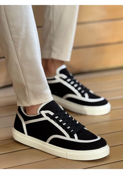 Keten Bağcıklı Erkek Günlük Ayakkabı Siyah Beyaz