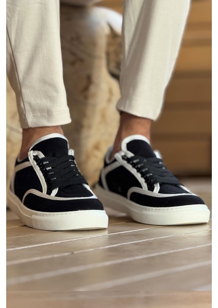 Keten Bağcıklı Erkek Günlük Ayakkabı Siyah Beyaz fırsatları
