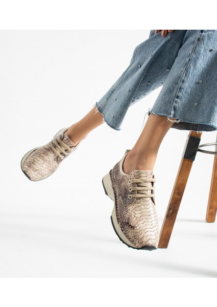 Ludis- Hakiki Deri Yılan Baskılı Bağcıklı Sneaker