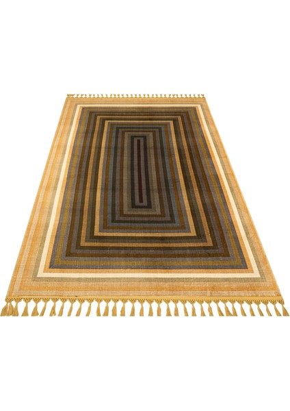 Pratyaksh Kahverengi Çerçeveli Etnik Modern Desenli Bambu Makinada Yıkanabilir Hav Toz Vermez Leke Tutmayan Kaymaz Taban Dijital Makine Baskı Salon Yolluk Mutfak Halı fiyatları