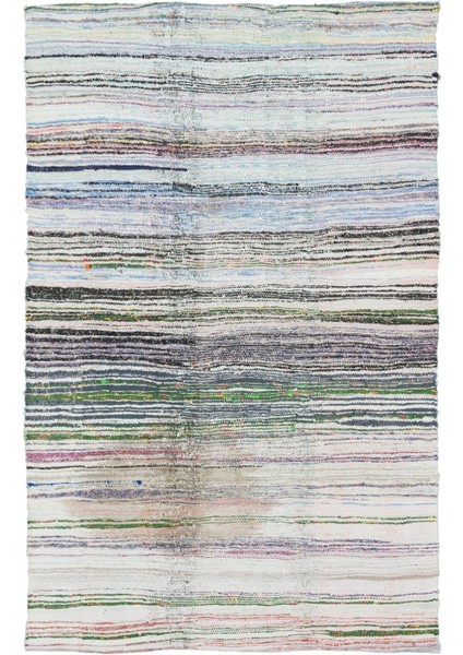 Teselya Turkuaz Patchwork Yün Modern Desenli Yün Hav Toz Vermez Leke Tutmayan Salon Yolluk Mutfak El Dokuma Halı
