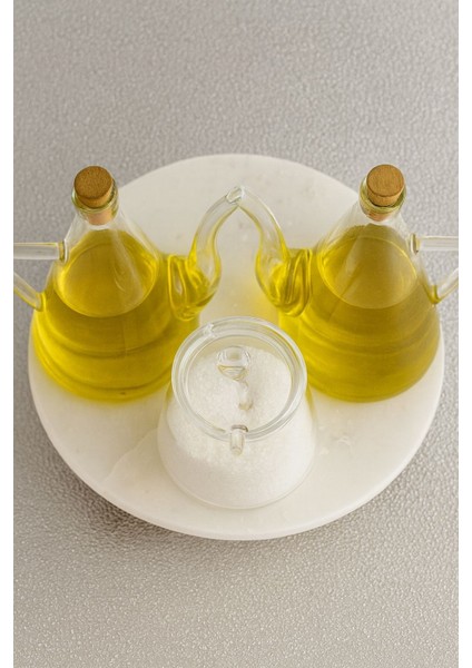 Mermer Standlı Borosilikat Cam Glazzy Yağlık & Tuzluk 3'lü Elegan Mutfak Seti fiyatları