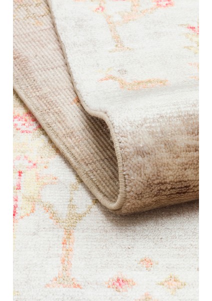 Çiçekli Bej Tensel Dikdörtgen Modern Desenli Akrilik Hav Vermeyen Leke Tutmayan Kolay Temizlenen Yumuşak Makine Salon Yolluk Mutfak Halı