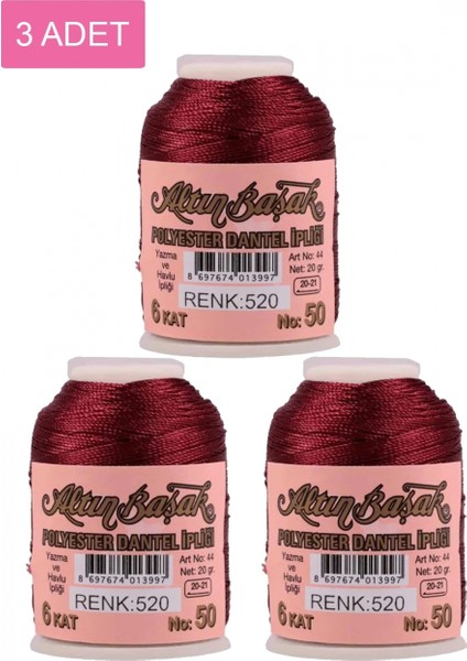 3 Adet Altınbaşak Oya ve Dantel Ipi 20 gr - - No: 520