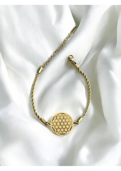 Yaşam Çiçeği Motifli Paslanmaz Çelik Bileklik Cns Bileklik 005-1