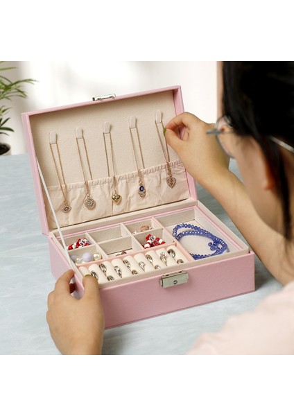 Geniş Kapasiteli Takı Düzenleyici Kutusu - Kilitli Kadife Iç Astar indirimleri