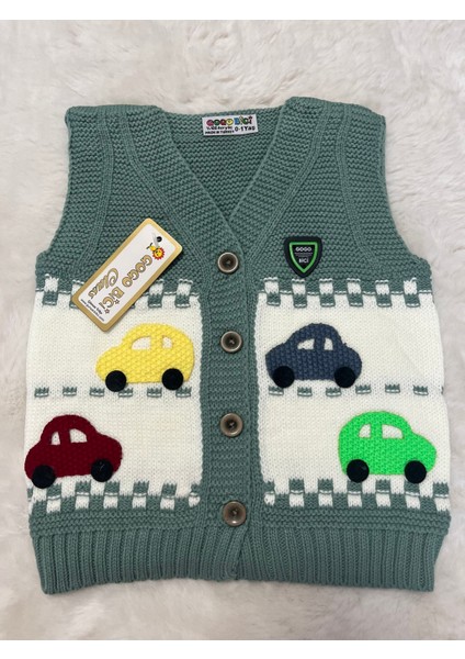 Sarı Yeşil Arabalı Örme Yelek