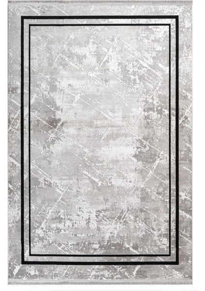 Chhindwara Çerçeveli Gri Akrilik Dikdörtgen Modern Desenli Akrilik Hav Vermeyen Leke Tutmayan Kolay Temizlenen Yumuşak Makine Salon Yolluk Mutfak Halı