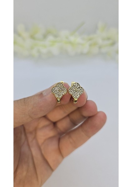 14 Ayar Altın Kaplama Zirkon Taşlı Kadın Küpe – Zarif ve Işıltılı (M31)