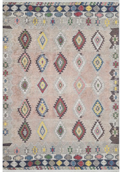 Ludhiana Kırmızı Modern Etnik Desenli Makinada Yıkanabilir Hav Toz Vermez Leke Tutmayan Kaymaz Taban Dijital Makine Baskı Salon Yolluk Mutfak Halı