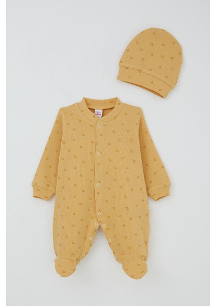 Erkek Bebek Patikli Tulum Mini Geometrik Şekiller 0-6 Ay, Hardal Sarı
