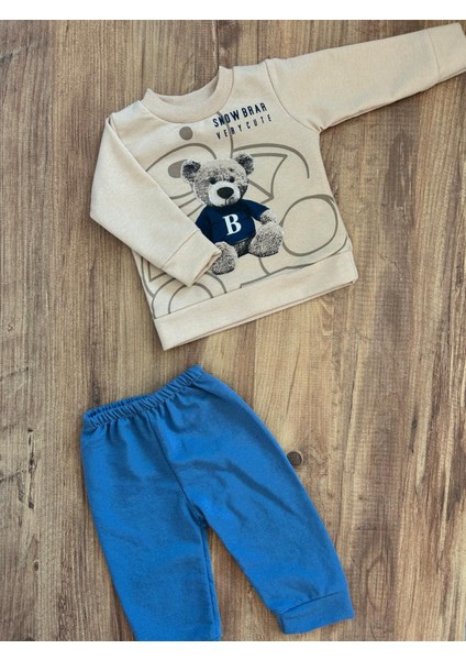 Erkek Bebek Ayı Baskılı %100 Pamuk 2'li Takım