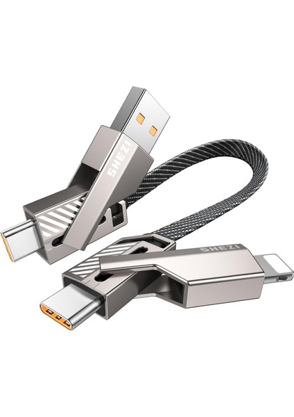 4'ü 1 Arada USB C Kablosu [45W Hızlı Şarj ve Veri Senkronizasyonu] Düz Örgülü USB C - USB C Şarj Kablosu L/tip C/usb A Çoklu Bağlantı Noktaları iPhone iPad MacBook Için - 1ft (Shezı
