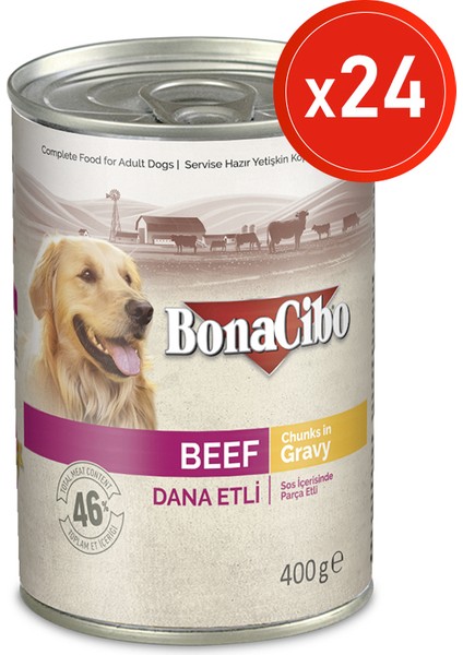 Soslu Dana Etli Yaş Köpek Maması, 400 gr x 24 Adet, Tüm Irklar Için, Doğal, Şeker Içermez