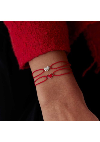 Kırmızı Mineli Kalp Ip Bileklik