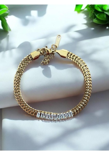 Taşlı Burgu Çelik Bileklik CNS044-1