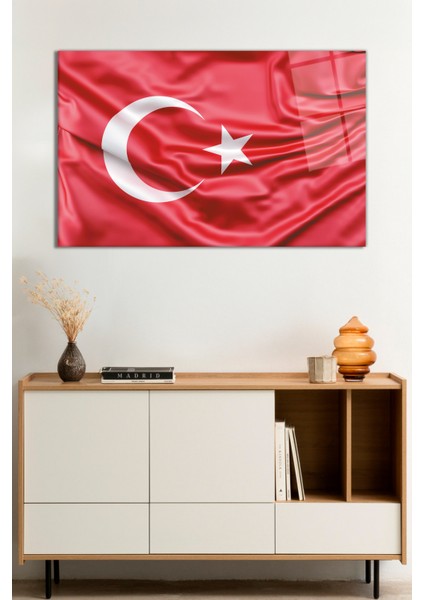Dalgalanan Türk Bayrağı Cam Tablo, Darbelere Dayanıklı Kırılmaz Cam, Hediyelik
