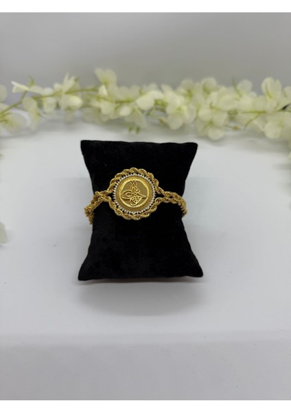 22 Ayar Altın Kaplama Taşlı Tuğra Set LVD518 modelleri