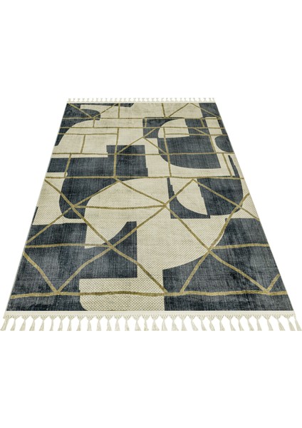 Pranathi Lacivert Geometrik Etnik Modern Desenli Bambu Makinada Yıkanabilir Hav Toz Vermez Leke Tutmayan Kaymaz Taban Dijital Makine Baskı Salon Yolluk Mutfak Halı fiyatları